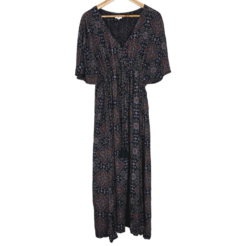 World Market  Navy Blue Multicolor Bristol Mira Kaftan Dress